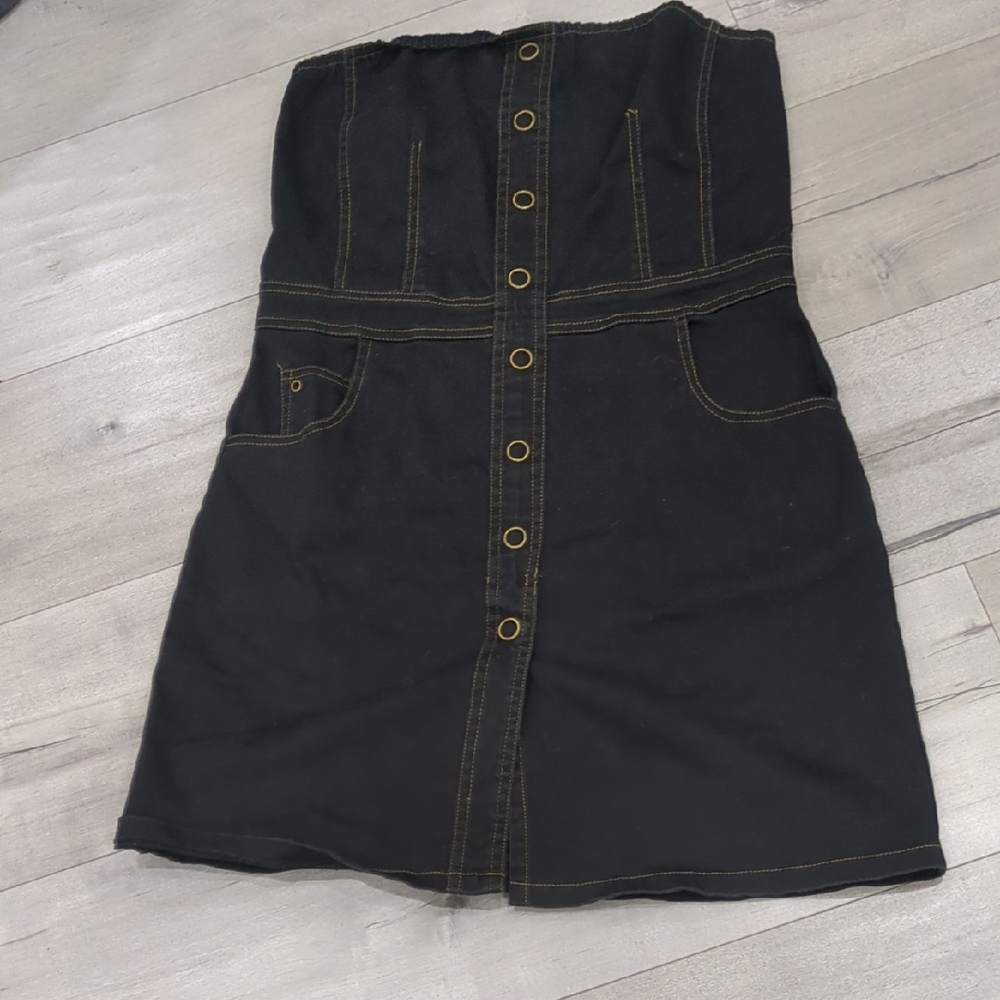 Black Strapless Button-Down Dress